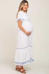 White Embroidered Accent Maternity Maxi Dress