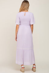 Lavender Embroidered Accent Maternity Maxi Dress