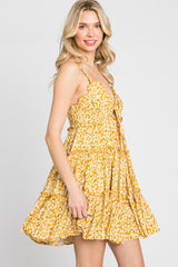 Yellow Floral Cut Out Tiered Ruffle Mini Dress