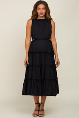 Black Tiered Ruffle Cutout Maternity Midi Dress