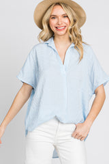 Light Blue Collared Short Sleeve Maternity Top