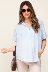 Light Blue Collared Short Sleeve Maternity Top