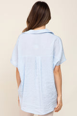 Light Blue Collared Short Sleeve Maternity Top