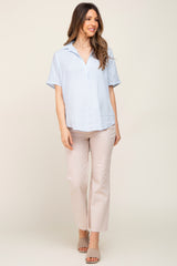 Light Blue Collared Short Sleeve Maternity Top