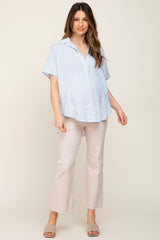 Light Blue Collared Short Sleeve Maternity Top