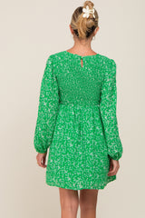 Green Floral Smocked Long Sleeve Maternity Dress