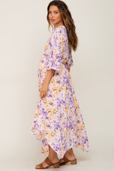 Pink Floral Flowy Short Sleeve Maternity Maxi Dress