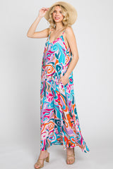 Multi-Color Sleeveless V-Neck Maternity Maxi Dress