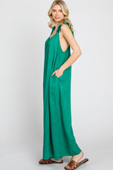 Green Linen Ruffle Strap Jumpsuit