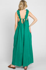 Green Linen Ruffle Strap Jumpsuit