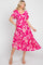 Fuchsia Tropical Print Ruffle Midi Dress