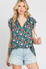 Black Floral Ruffle Accent Blouse