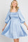 Light Blue Satin Smocked Square Neck Dress