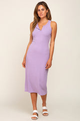 Lavender Sleeveless Ribbed Maternity Midi Dress