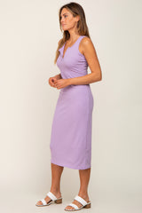 Lavender Sleeveless Ribbed Midi Dress