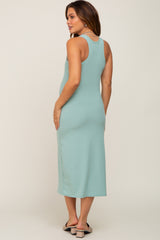 Mint Sleeveless Ribbed Maternity Midi Dress