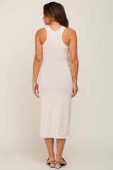 Cream Sleeveless Ribbed Maternity Midi Dress