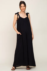 Black Tie Strap Wide Leg Maternity Jumpsuit