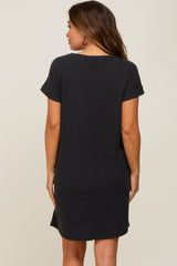 Black Ribbed Pocketed Maternity Dress