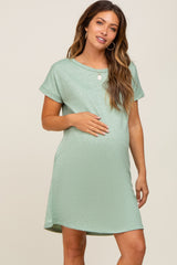 Green Heathered Pocketed Maternity Dress