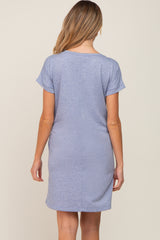 Blue Heathered Pocketed Maternity Dress