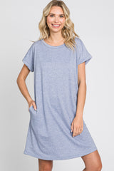 Blue Heathered Pocketed Dress