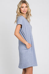 Blue Heathered Pocketed Dress