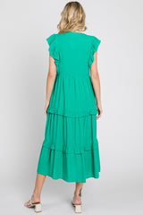 Green Ruffle Accent Tiered Midi Dress