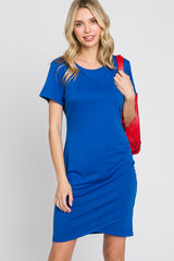 Royal Blue Short Sleeve Ruched Maternity Dress