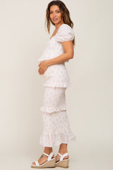 Light Pink Floral Square Neck Smocked Maternity Maxi Dress