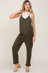 Green Front Pocket Maternity Jumpsuit