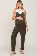 Green Front Pocket Maternity Jumpsuit