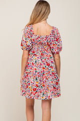 Cream Floral Puff Sleeve Maternity Dress