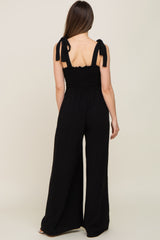 Black Sleeveless Smocked Wide Leg Maternity Jumpsuit