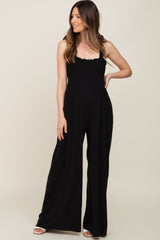 Black Sleeveless Smocked Wide Leg Maternity Jumpsuit