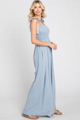 Light Blue Sleeveless Smocked Wide Leg Jumpsuit