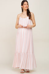 Coral Striped Sleeveless Maternity Maxi Dress