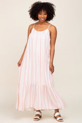 Coral Striped Sleeveless Maternity Maxi Dress