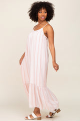 Coral Striped Sleeveless Maxi Dress