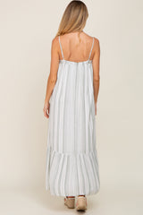 Sage Striped Sleeveless Maternity Maxi Dress