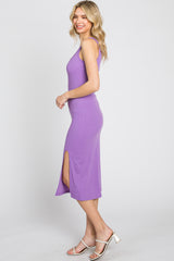 Lavender Ribbed Side Slit Midi Dress