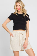 Beige Drawstring Pocketed Shorts