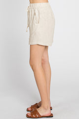 Beige Drawstring Pocketed Shorts