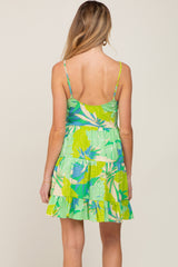 Lime Green Leaf Print Tiered Maternity Midi Dress