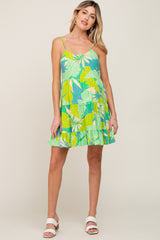 Lime Green Leaf Print Tiered Maternity Midi Dress