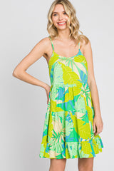 Lime Green Leaf Print Tiered Maternity Midi Dress