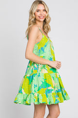 Lime Green Leaf Print Tiered Midi Dress