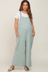 Mint Green Ribbed Maternity Wide Leg Jumpsuit