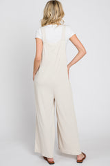 Beige Ribbed Wide Leg Jumpsuit