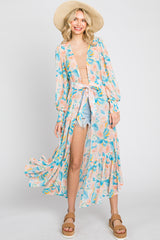 Aqua Floral Chiffon Ruffle Hem Maternity Cover-Up